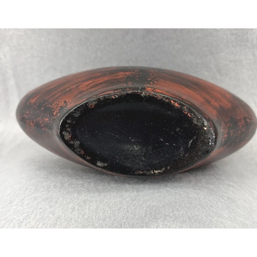 Vintage Chinese Ceramic Bud Vase Hand Crafted Black Red Glossy Paint Splash 7.5